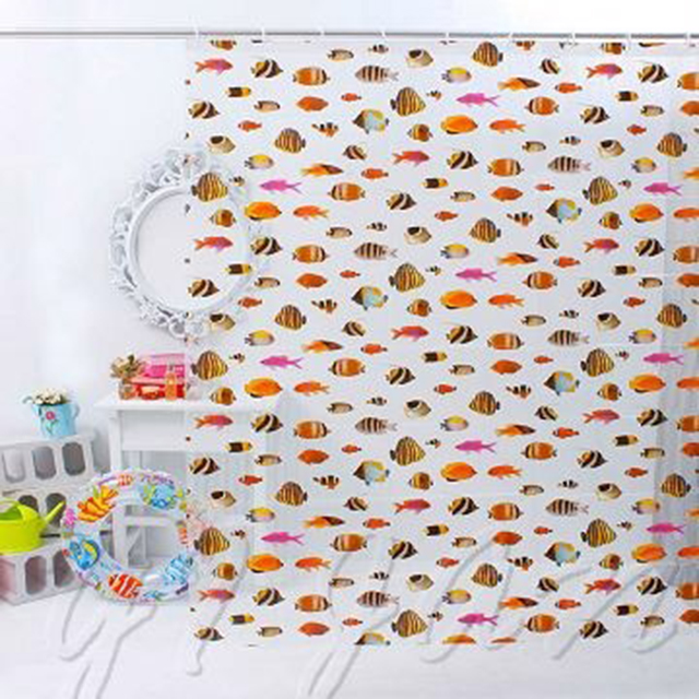 PEVA防水浴簾-透明(魚)180*180cm