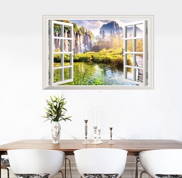 壁貼 Loviisa 窗外高山瀑布 無痕壁貼壁紙 Pchome 24h購物