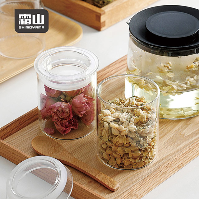 日本霜山 高透防潮玻璃密封式儲物罐 0ml 3入 可放茶葉 乾燥花茶 雜糧 鹽糖 Pchome 24h購物