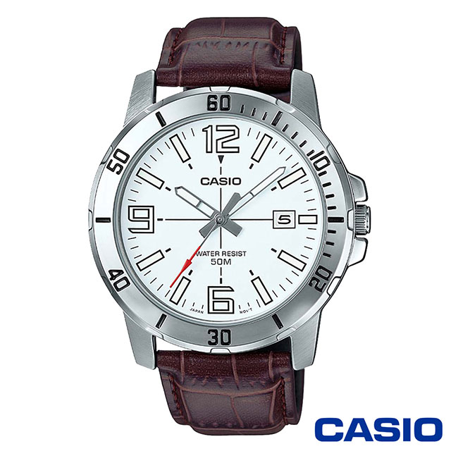 CASIO卡西歐放肆冒險潛水風皮革男錶-白x49mm MTP-VD01L-7B - PChome 24h購物