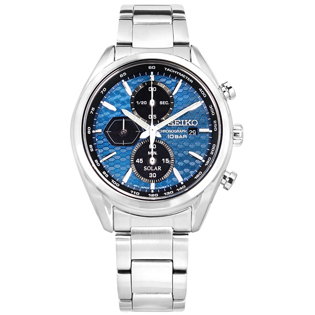 SEIKO 精工/ V176-0BH0B / 太陽能三眼計時日期防水100米不鏽鋼手錶藍色41mm - PChome 24h購物
