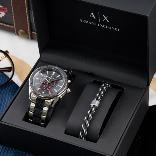 ARMANI EXCHANGE】質感設計時尚腕錶-禮盒組 