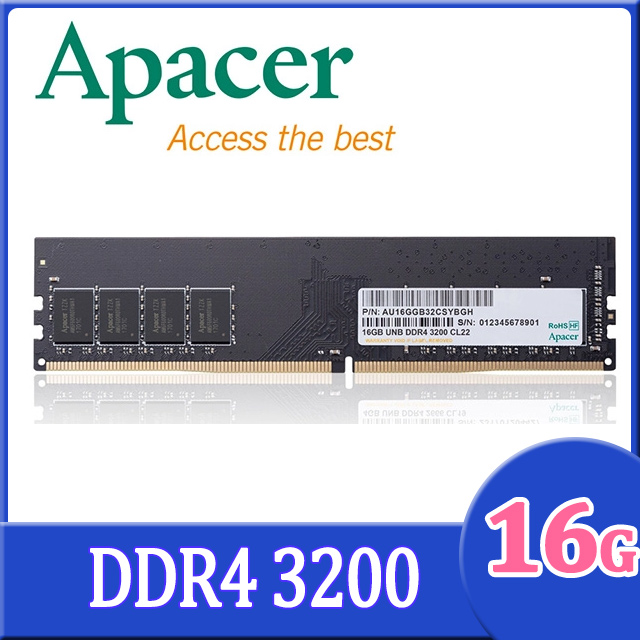 Apacer 16GB DDR4 3200 1024x8 桌上型記憶體
