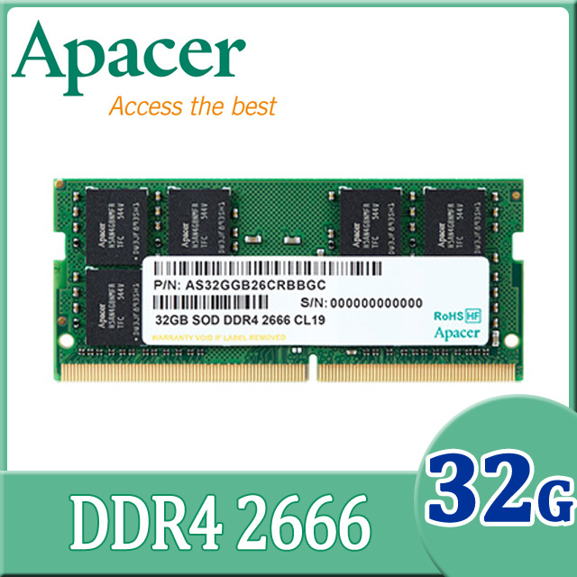 Apacer 32GB DDR4 2666 2048x8 筆記型記憶體