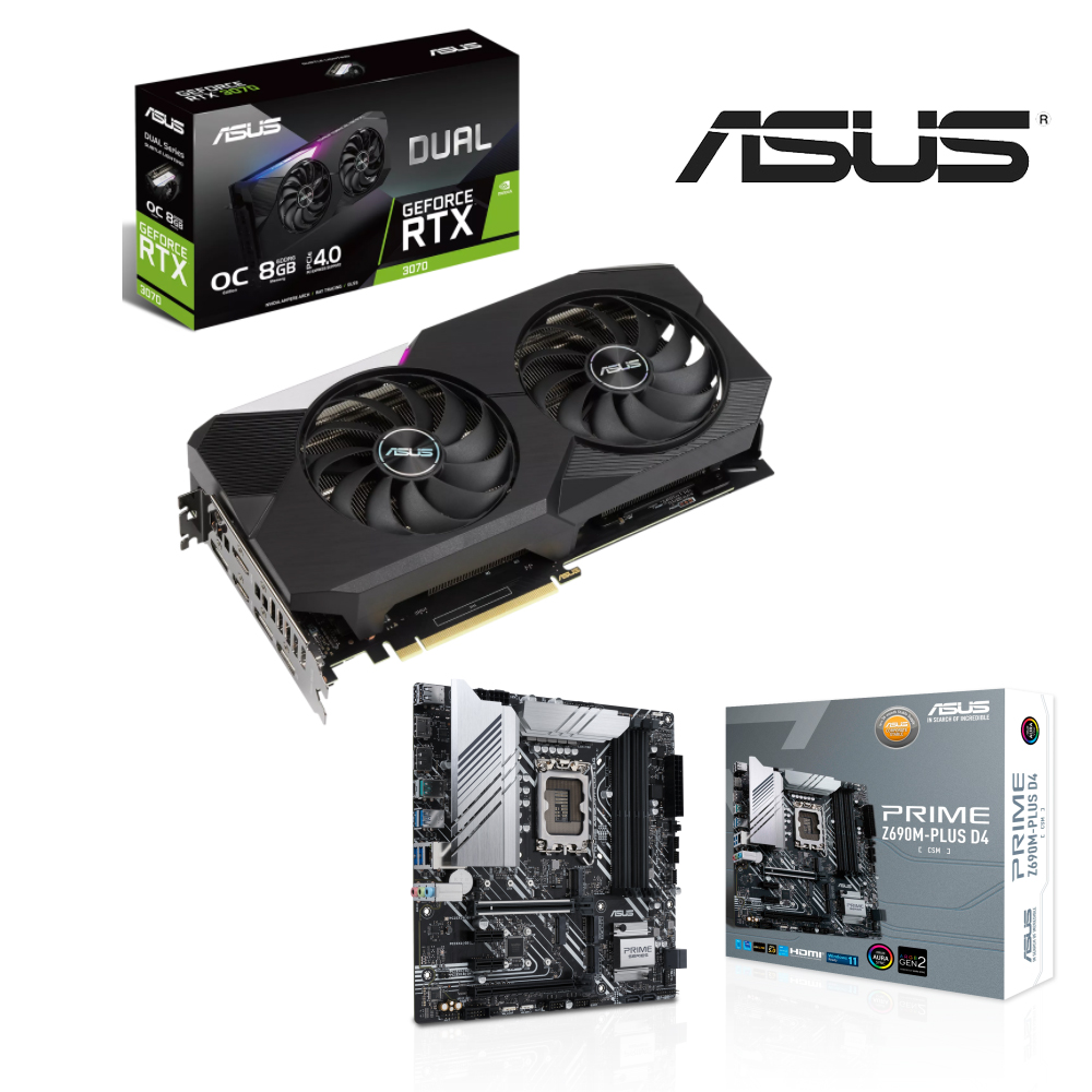 華碩 DUAL RTX 3070 O8G V2 顯示卡+Z690M-PLUS D4-CSM