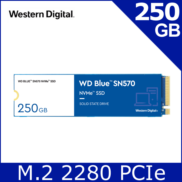 WD 藍標SN570 250GB SSD PCIe NVMe固態硬碟(WDS250G3B0C)