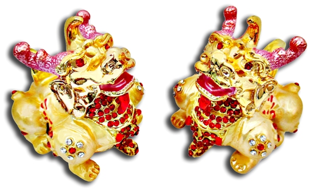 【紅運當家】銅鎏金 招財金貔貅+水鑽 聚寶盆擺件( 一對，身長8公分) - PChome 24h購物