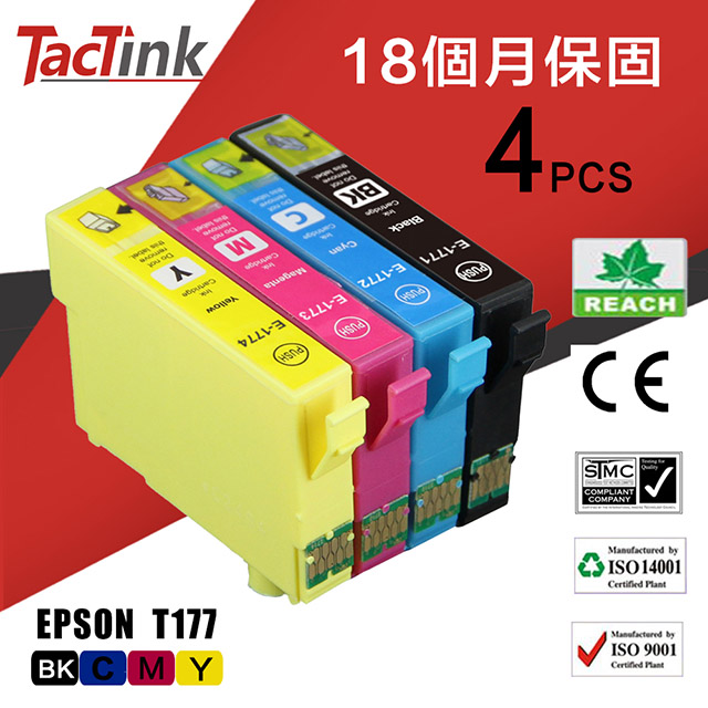 【TacTink】EPSON 相容墨水匣 T177 (黑/藍/紅/黃)4入組盒包 E-1781/1771/1761(SW) - PChome ...