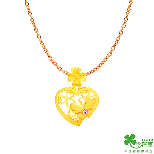 幸運草蝶舞寄情黃金 水晶墜子送項鍊 Pchome 24h購物